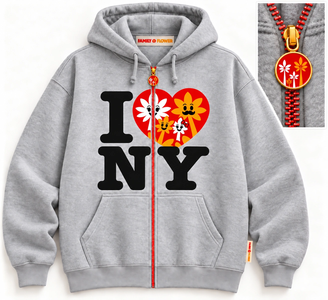 I Love NY Family Zip Hoodie — Heather Grey